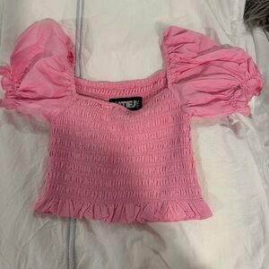 Katie J Pink Puff Sleeve Smocked Top
